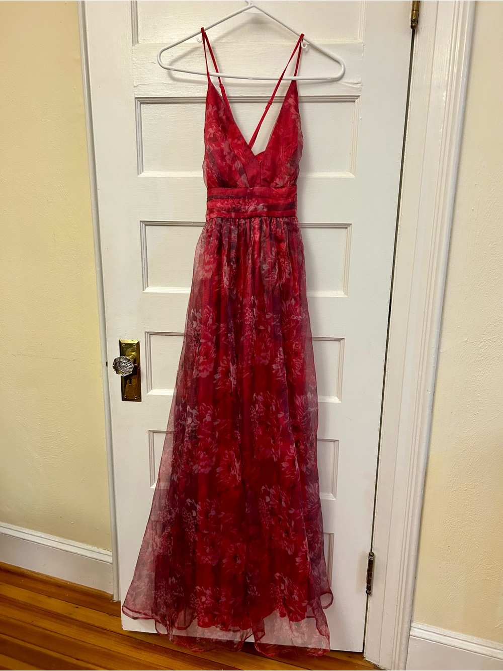 Lulu's deep pink Floral V-Neck Chiffon Maxi Dress